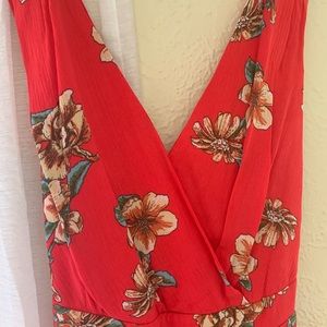 Floor length floral red dress